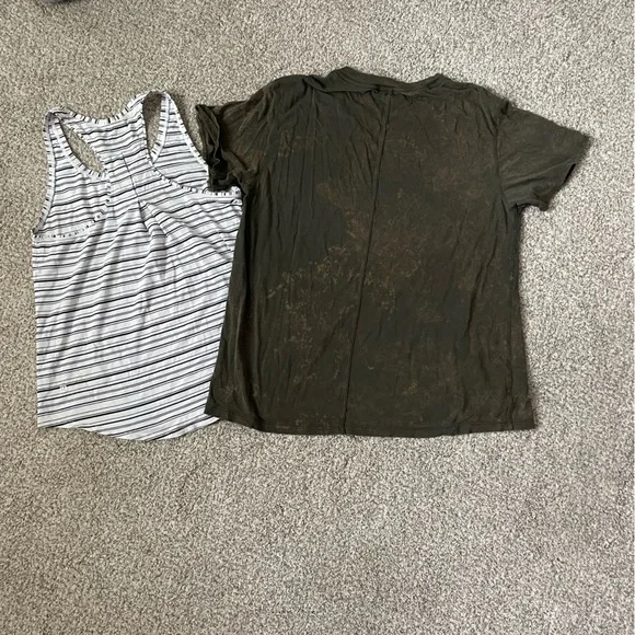 Lululemon All Yours Basic Tee Burnout Olive Green and Love Tank Stripe 6 - Picture 2 of 4